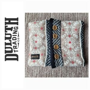 DULUTH TRADING CO FAIR ISLE KNIT NECK WARMER SHERPA BUTTON UP COZY WARM ONE SIZE